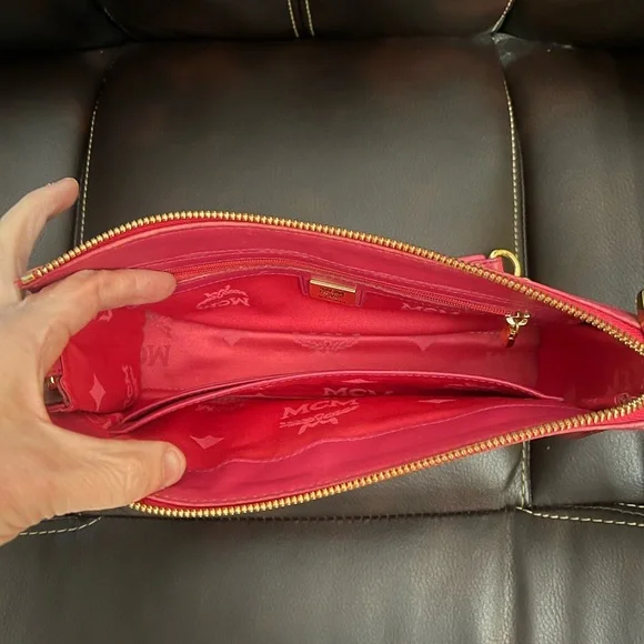 MCM Red Patent Leather Clutch with Gold Chain - Picture 3 of 10